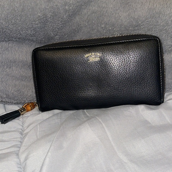 Gucci Black Leather Bamboo Tassel Zip Around Wallet - Picture 5 of 11